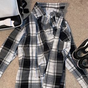 MOTOGEAR Plaid Buttoned Down Long Sleeve Shirt, Grey/White/Black, Size 16